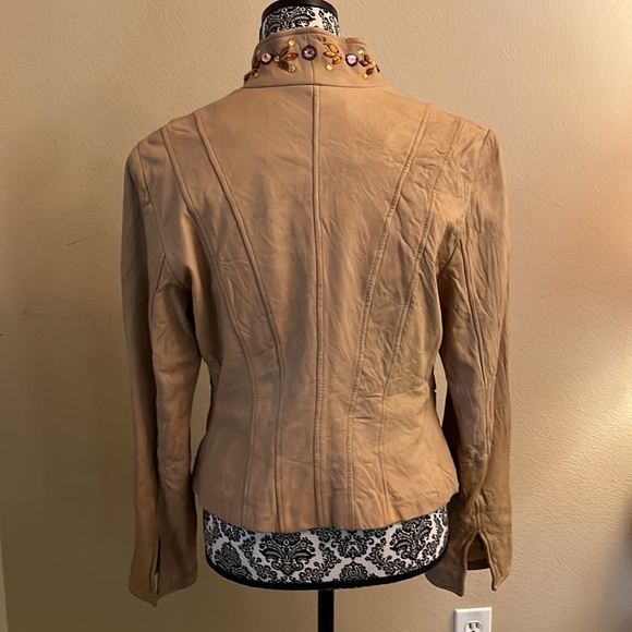 MARGARET GODFREY Crinkled Jeweled Leather Coat NWOT - Picture 4 of 12